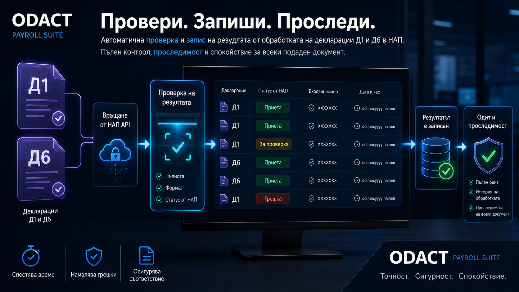 Проверка, запис и проследяване на декларации 1 и 6 чрез НАП API